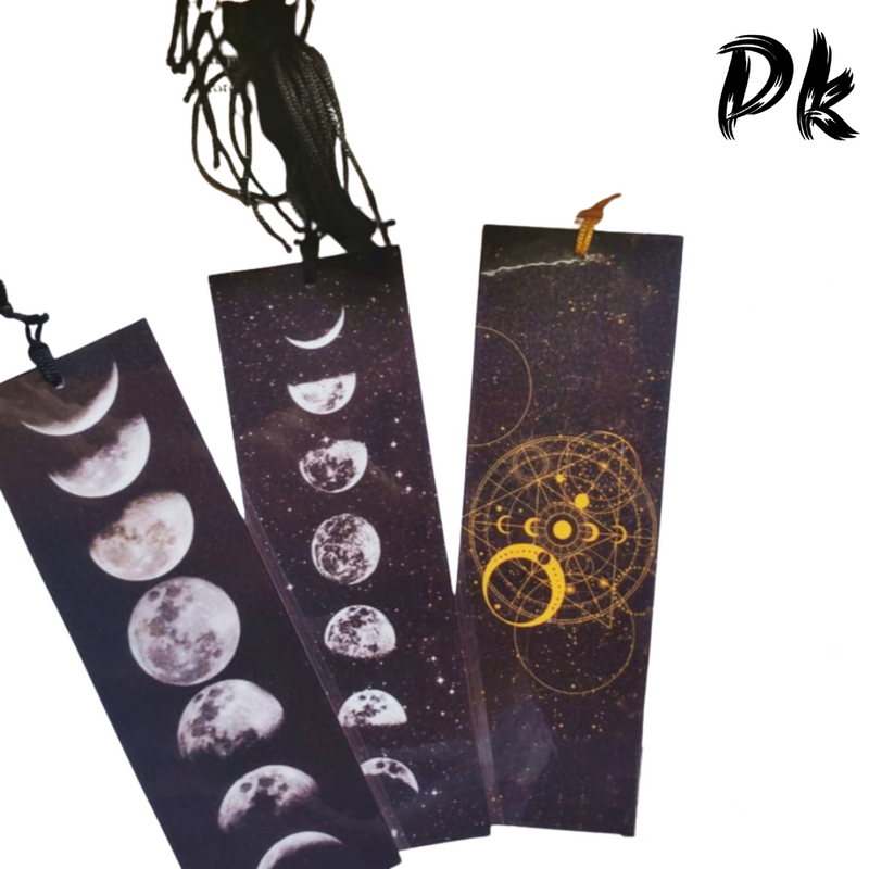 KIT 3 Marcadores de páginas Luas Planetas Galáxia Estrelas Cosmos Lua com ou sem tassel Plastificado