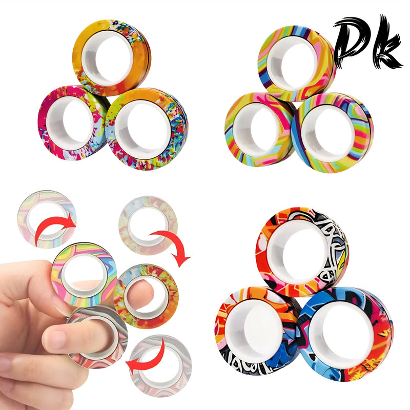 Anéis de dedo magnéticos para adultos, brinquedo Fidget colorido, anéis giratórios, alívio do estresse, terapia de alívio da ansiedade, 3pcs